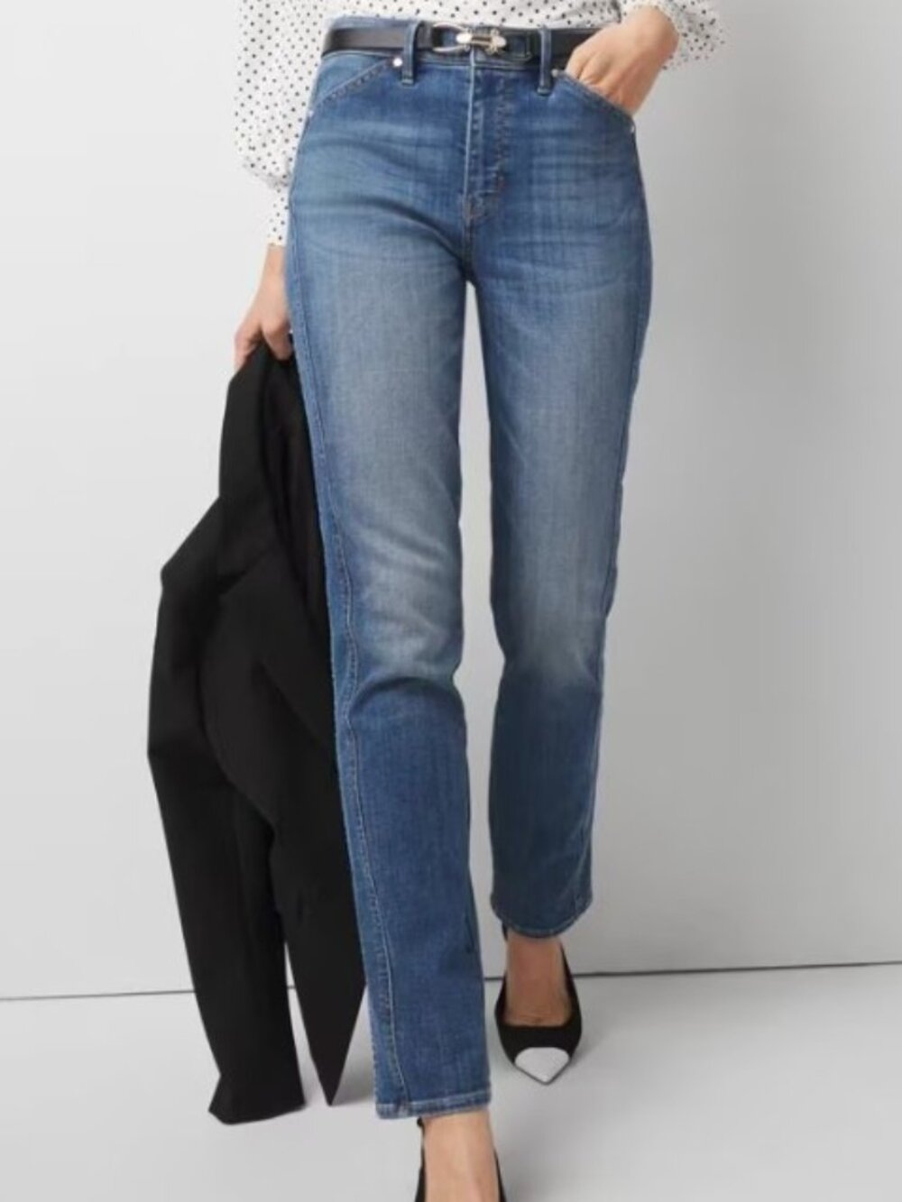 WHBM High-Rise Novelty Side-Seam Straight Jeans, Size 2, NWT